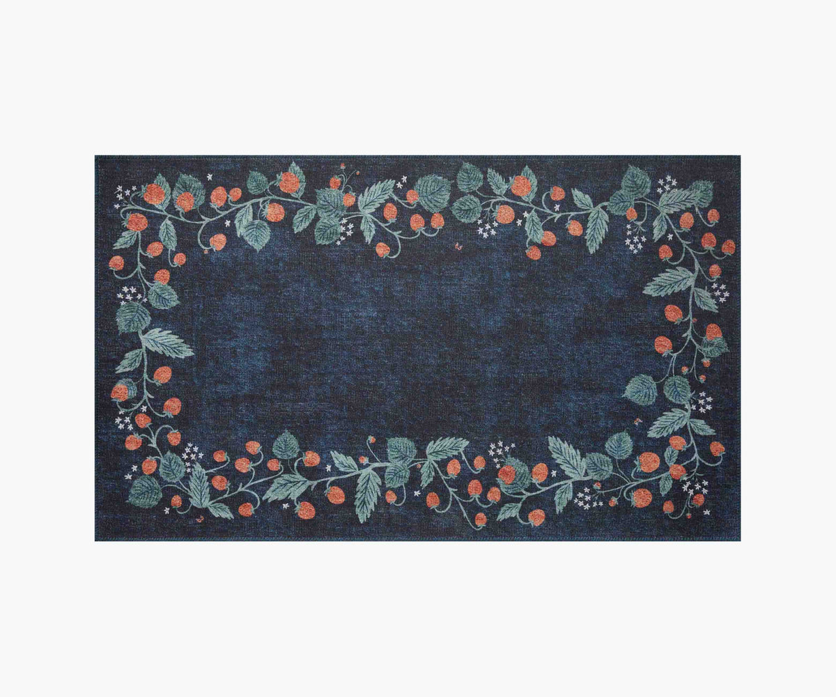 Tracy & Co Atelier Strawberries Non-Slip Rug - Navy