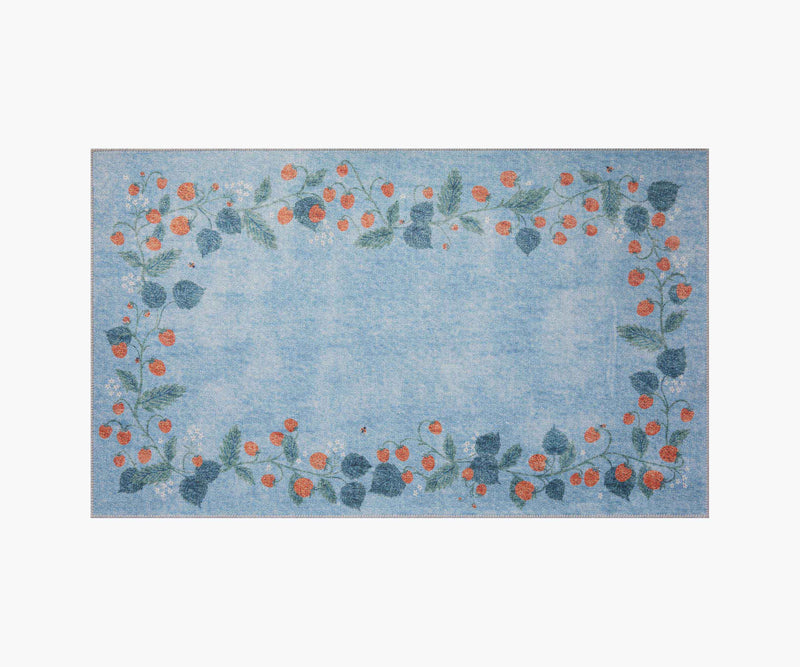 Tracy & Co Atelier Strawberries Non-Slip Rug - Periwinkle
