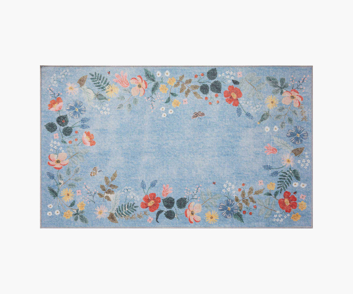 Tracy & Co Atelier Strawberry Fields Border Non-Slip Rug - Periwinkle