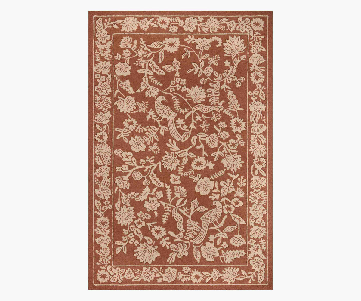 Tracy & Co Arboretum Aviary Wool-Hooked Rug - Amber