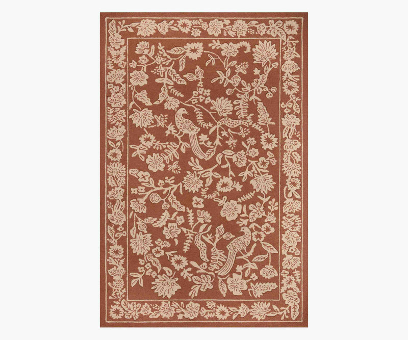 Tracy & Co Arboretum Aviary Wool-Hooked Rug - Amber