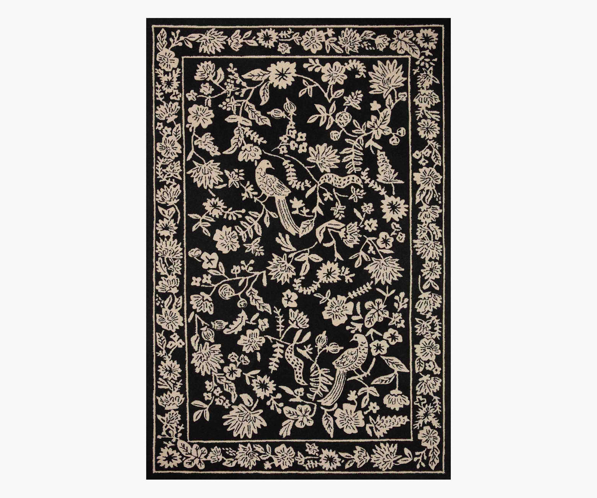 Tracy & Co Arboretum Aviary Wool-Hooked Rug - Black