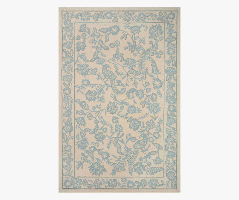 Tracy & Co Arboretum Aviary Wool-Hooked Rug - Periwinkle
