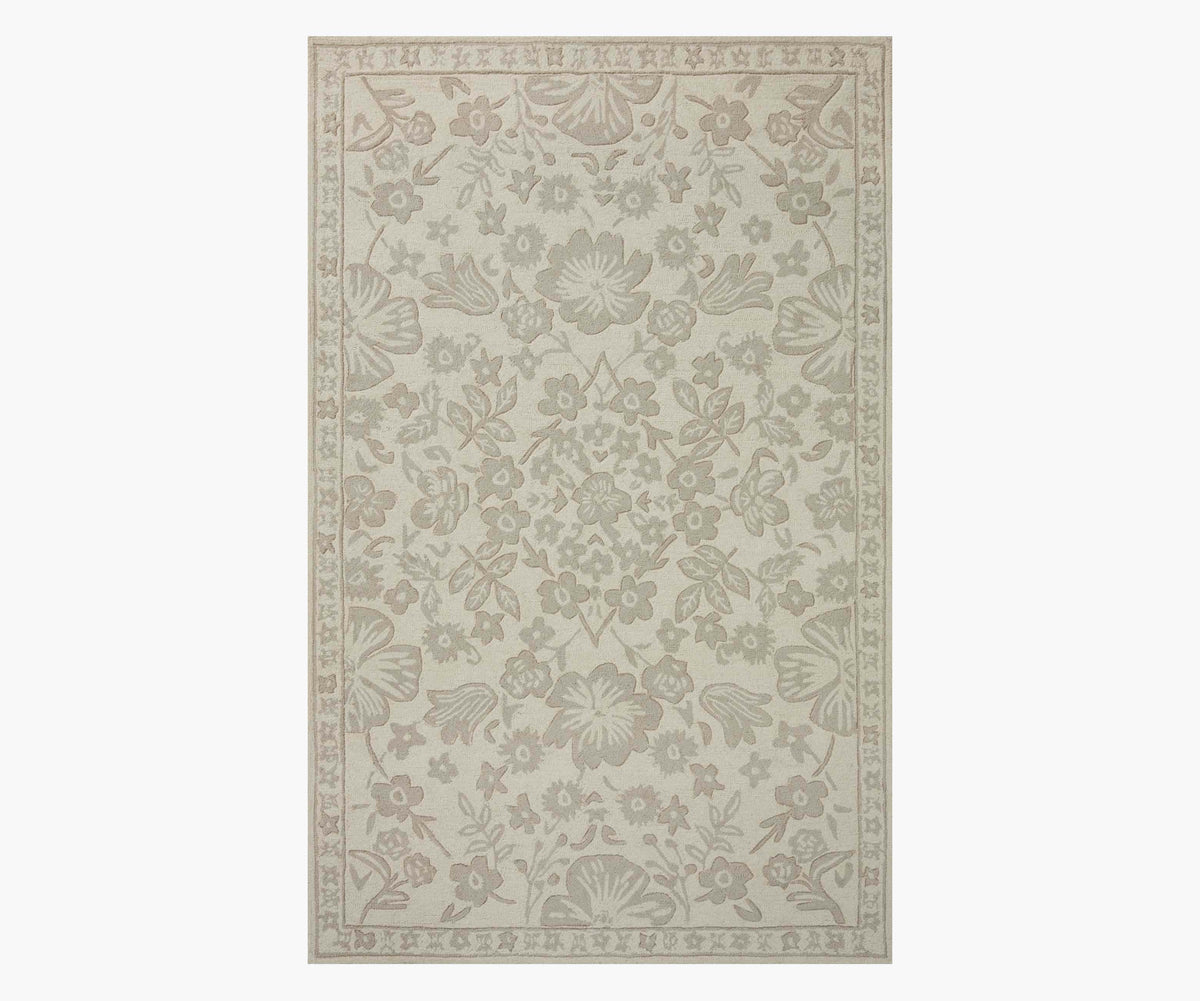 Tracy & Co Arboretum Rose Garden Wool-Hooked Rug - Ivory