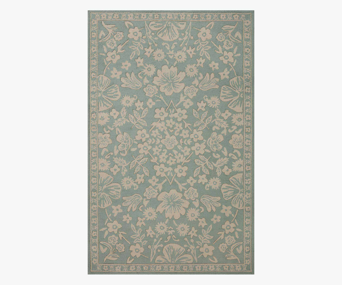 Tracy & Co Arboretum Rose Garden Wool-Hooked Rug - Jade