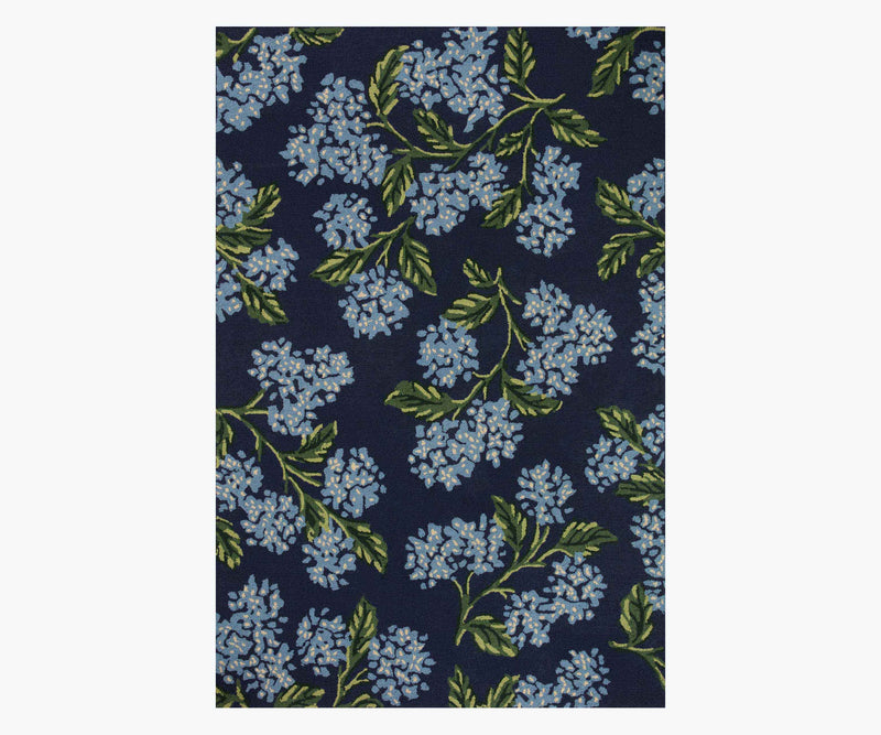 Tracy & Co Joie Hydrangea Wool-Hooked Rug - Navy