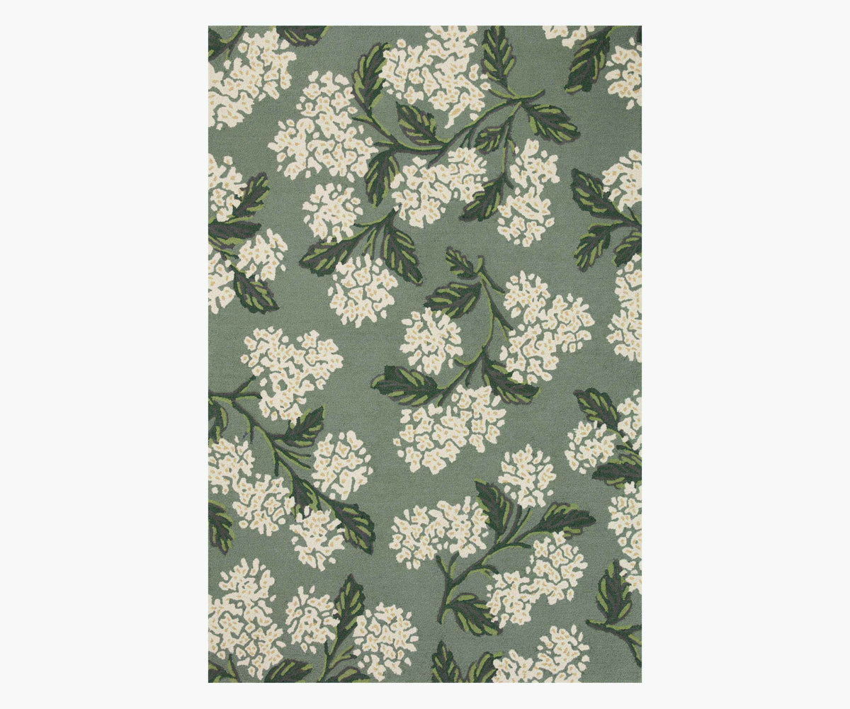 Tracy & Co Joie Hydrangea Wool-Hooked Rug - Sage