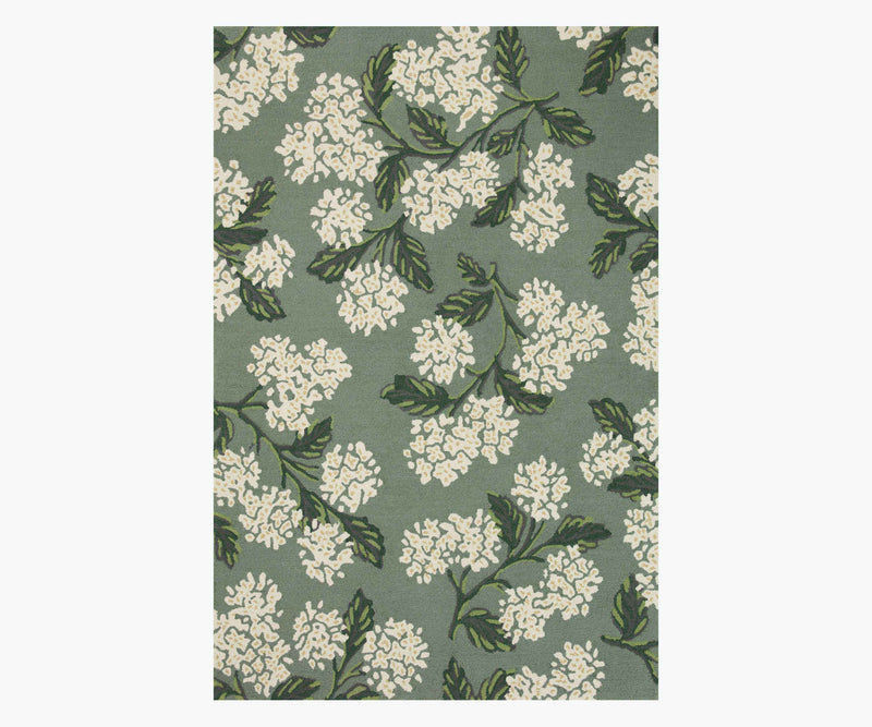 Tracy & Co Joie Hydrangea Wool-Hooked Rug - Sage