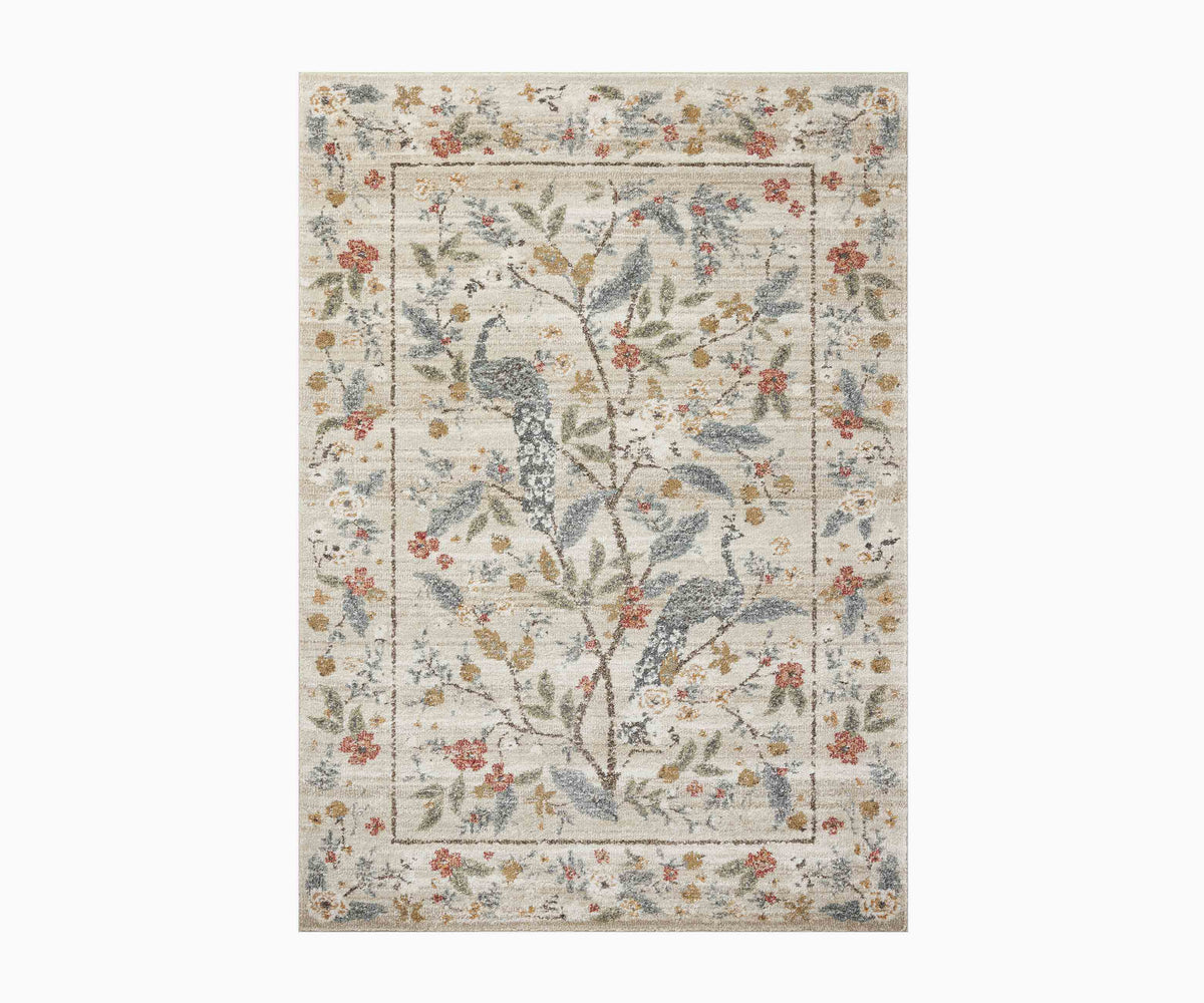 Tracy & Co Laurel Peacock Garden Power Loomed Rug - Cream