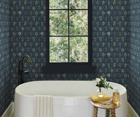 Tracy & Co Hawthorne Wallpaper Sample - Navy & Gold