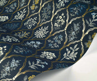Tracy & Co Hawthorne Wallpaper Sample - Navy & Gold