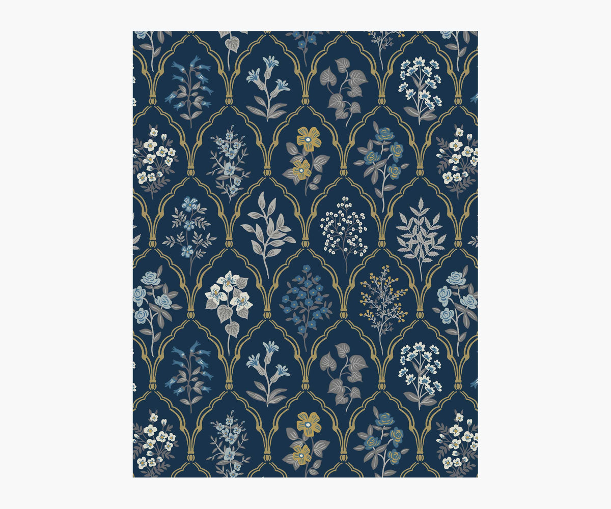 Tracy & Co Hawthorne Wallpaper Sample - Navy & Gold