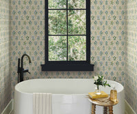 Tracy & Co Hawthorne Wallpaper Sample - Blue & Green