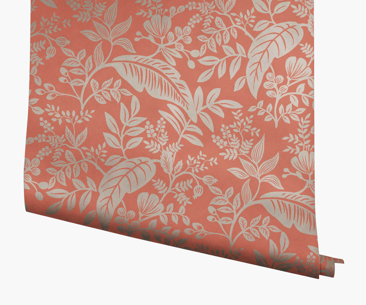 Tracy & Co Canopy Wallpaper - Rose & Metallic Silver