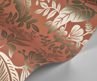 Tracy & Co Canopy Wallpaper Sample - Rose & Metallic Silver