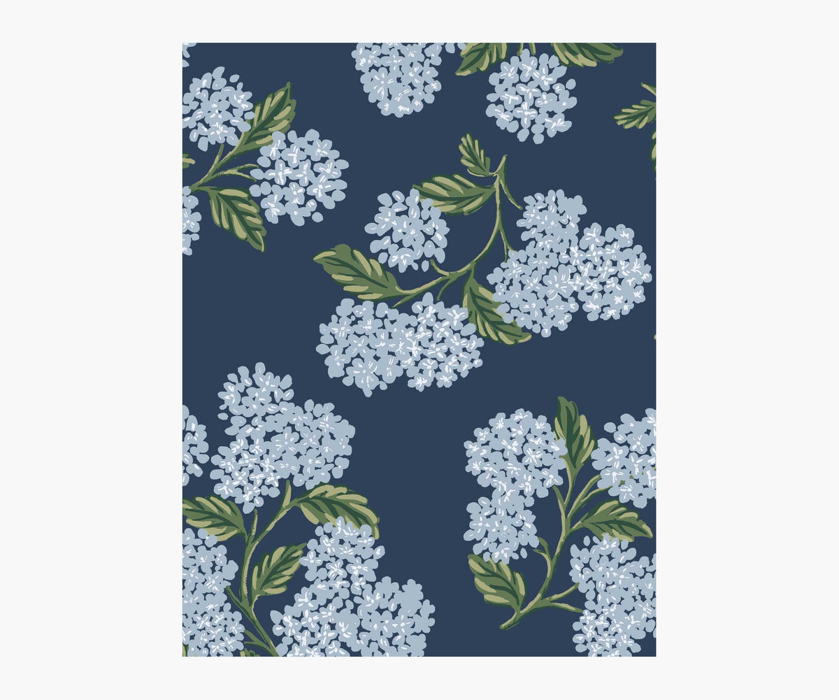Tracy & Co Hydrangea Wallpaper Sample - Navy