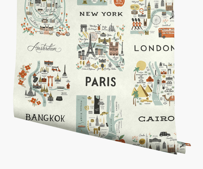 Tracy & Co City Maps Wallpaper - Mint
