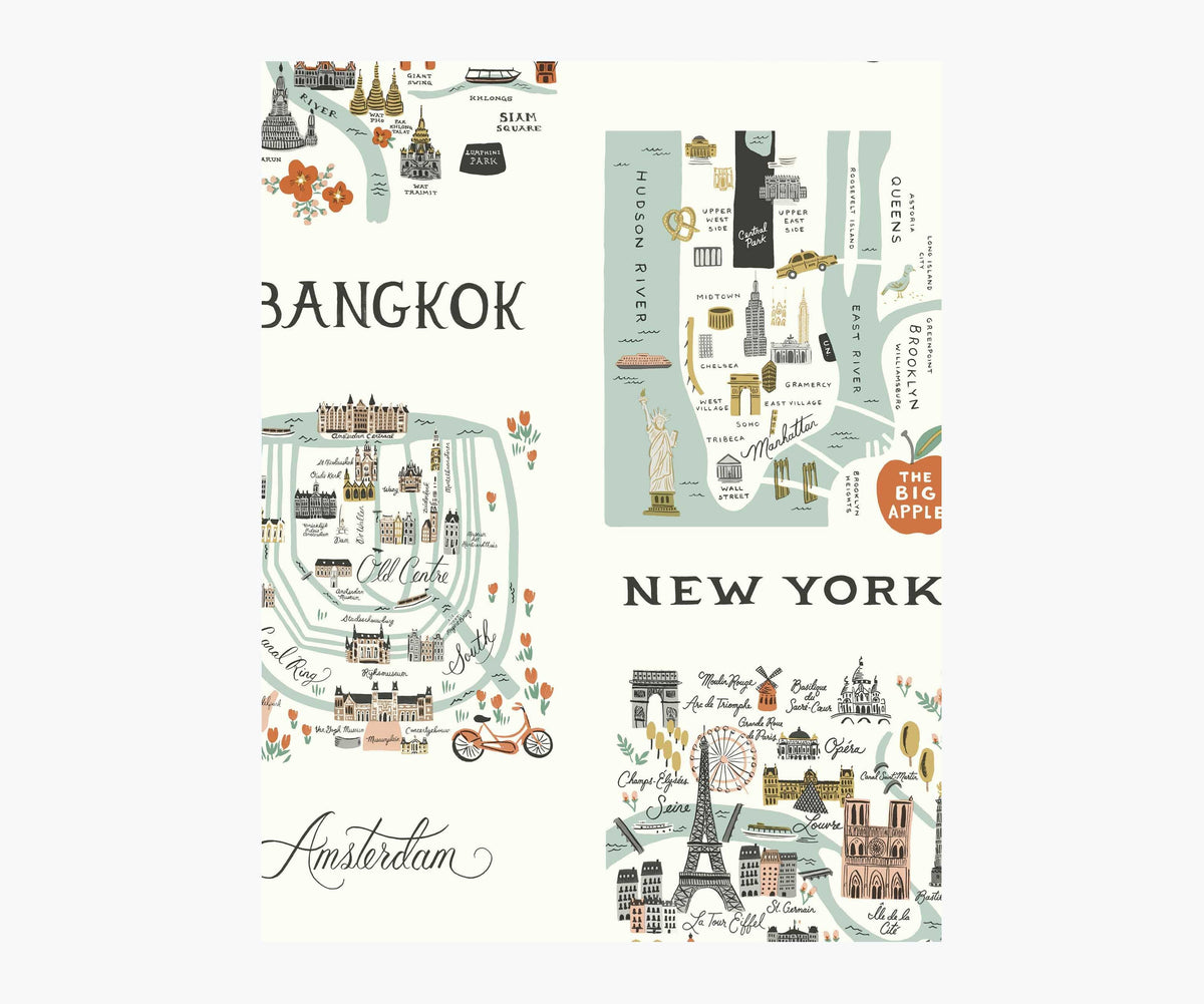 Tracy & Co City Maps Wallpaper Sample - Mint