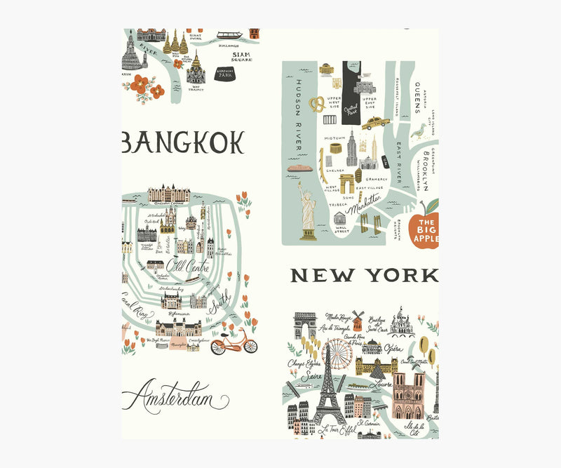 Tracy & Co City Maps Wallpaper Sample - Mint