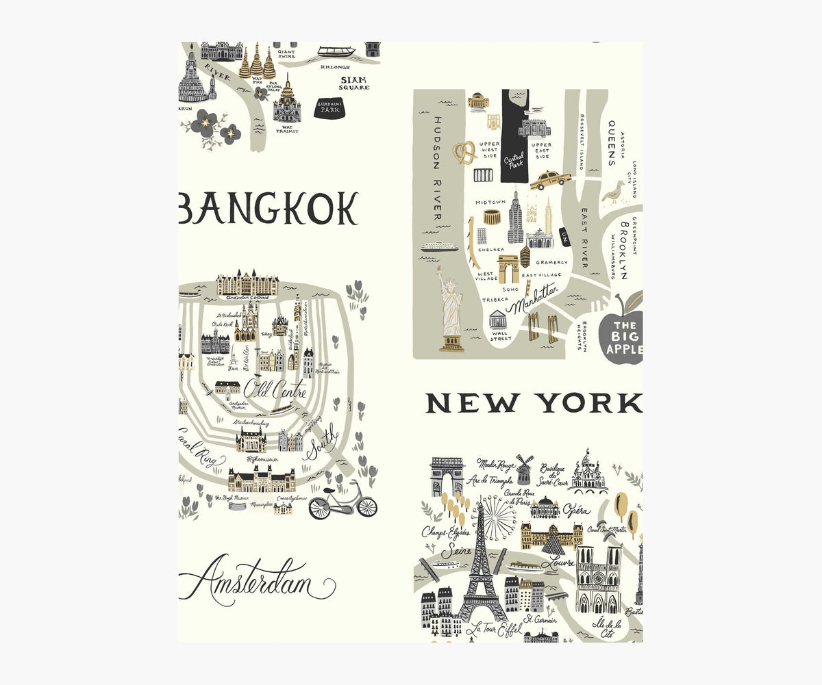 Tracy & Co City Maps Wallpaper Sample - Grey & Gold