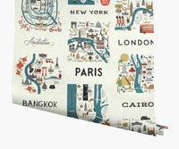 Tracy & Co City Maps Wallpaper - Blue & Red