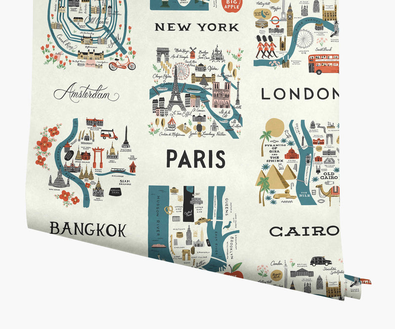 Tracy & Co City Maps Wallpaper - Blue & Red