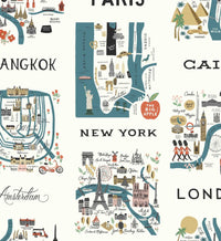 Tracy & Co City Maps Wallpaper - Blue & Red