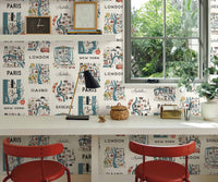 Tracy & Co City Maps Wallpaper Sample - Blue & Red