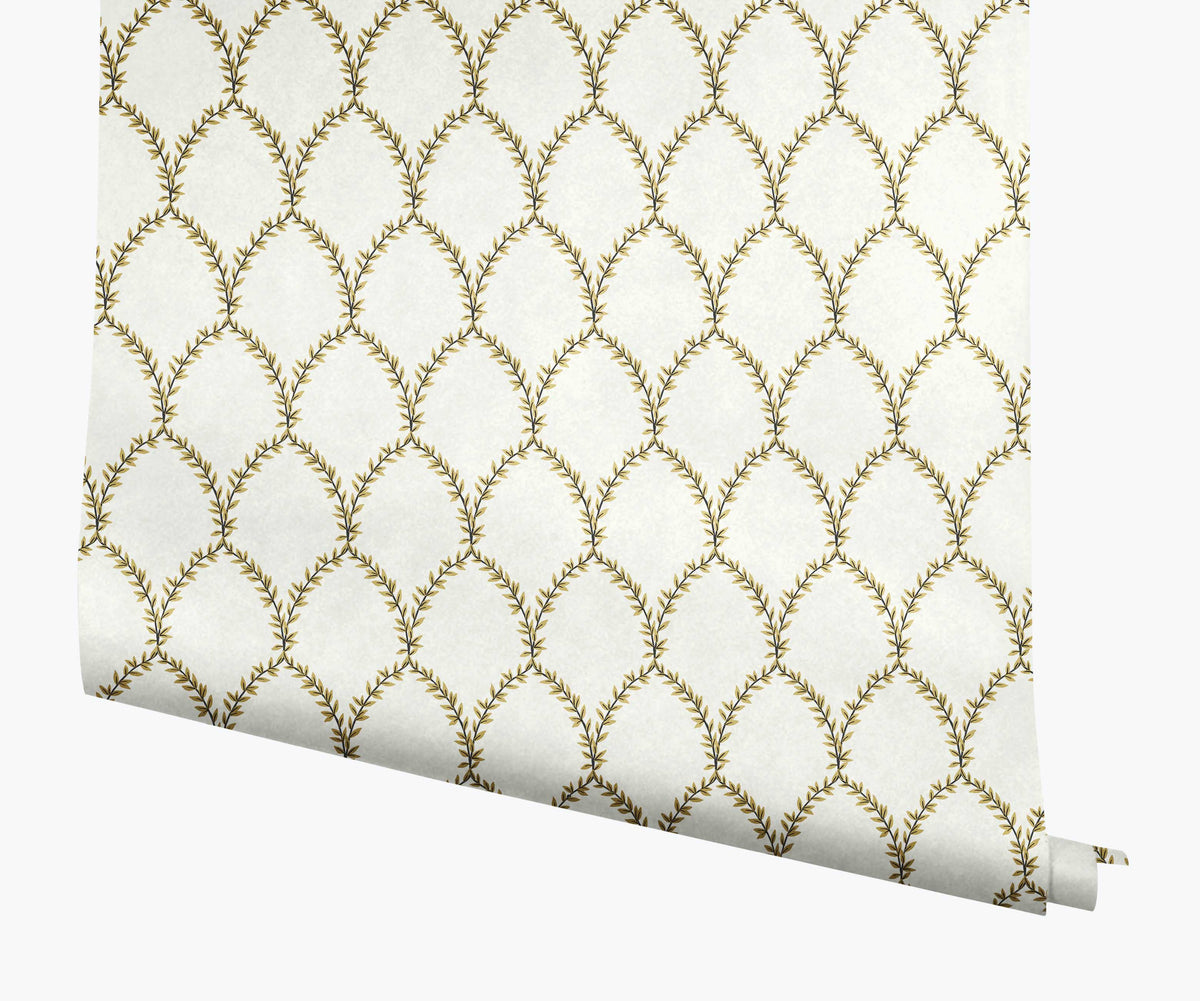 Tracy & Co Laurel Wallpaper - Metallic Gold & White