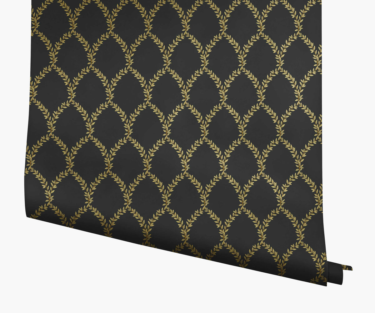 Tracy & Co Laurel Wallpaper - Metallic Gold & Black