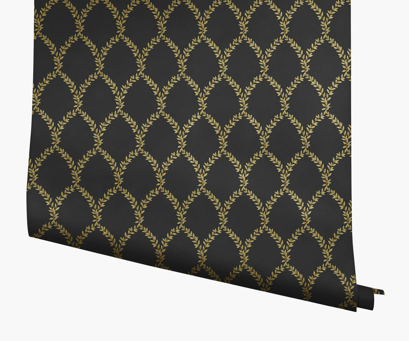 Tracy & Co Laurel Wallpaper - Metallic Gold & Black