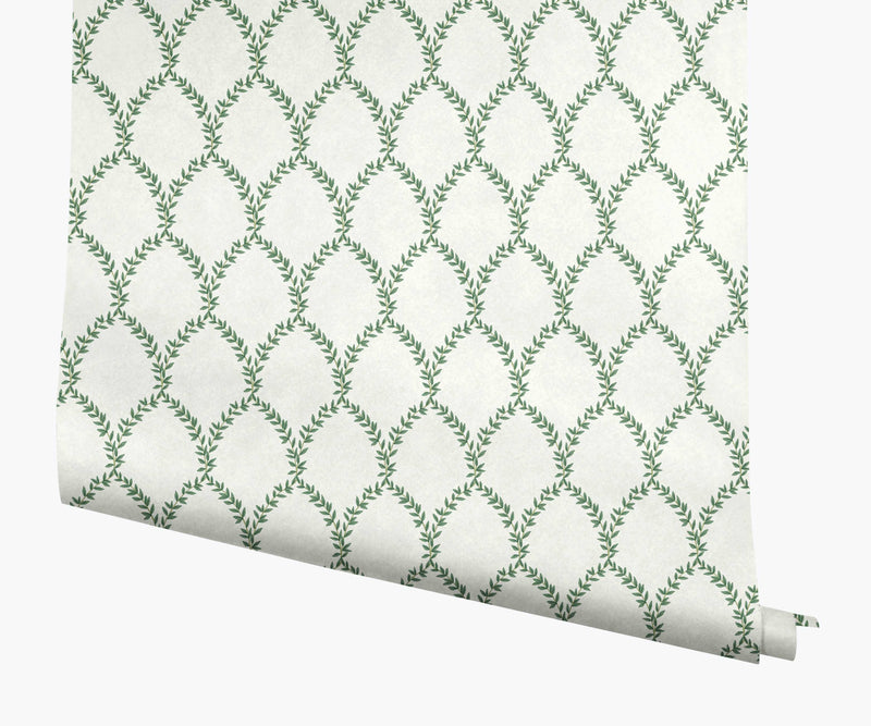 Tracy & Co Laurel Wallpaper - Green & White