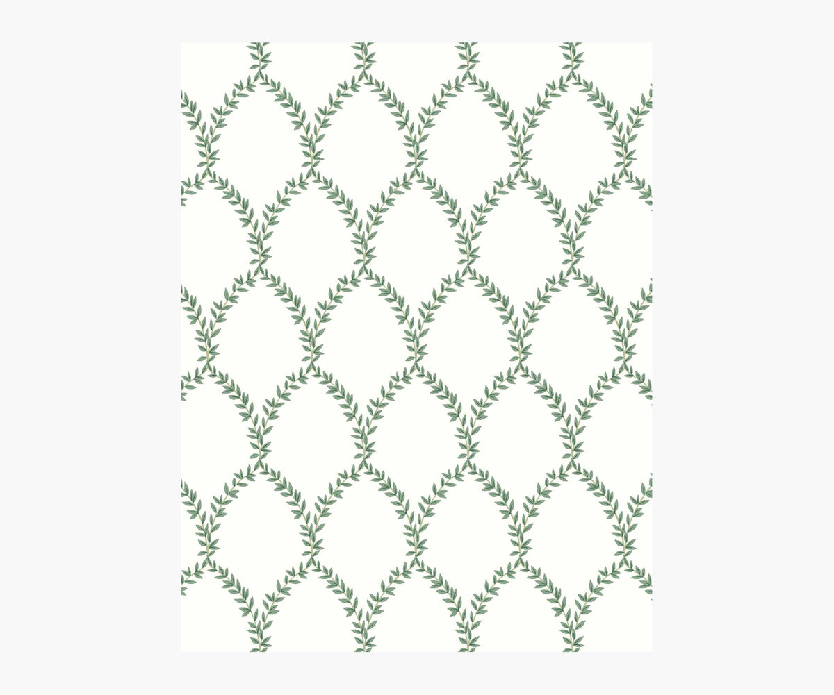 Tracy & Co Laurel Wallpaper Sample - Green & White