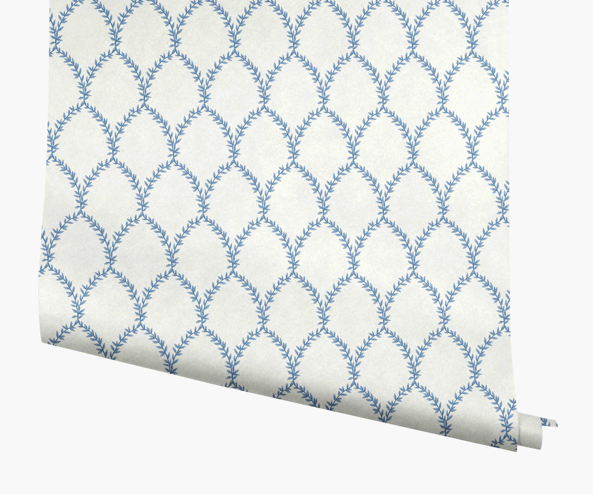 Tracy & Co Laurel Wallpaper - Blue & White