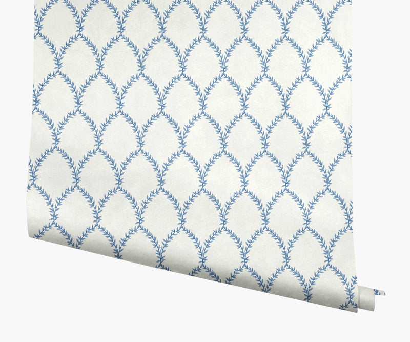 Tracy & Co Laurel Wallpaper - Blue & White