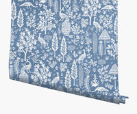 Tracy & Co Menagerie Toile Wallpaper - Blue & White