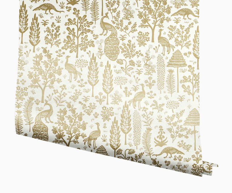 Tracy & Co Menagerie Toile Wallpaper - White & Metallic Gold