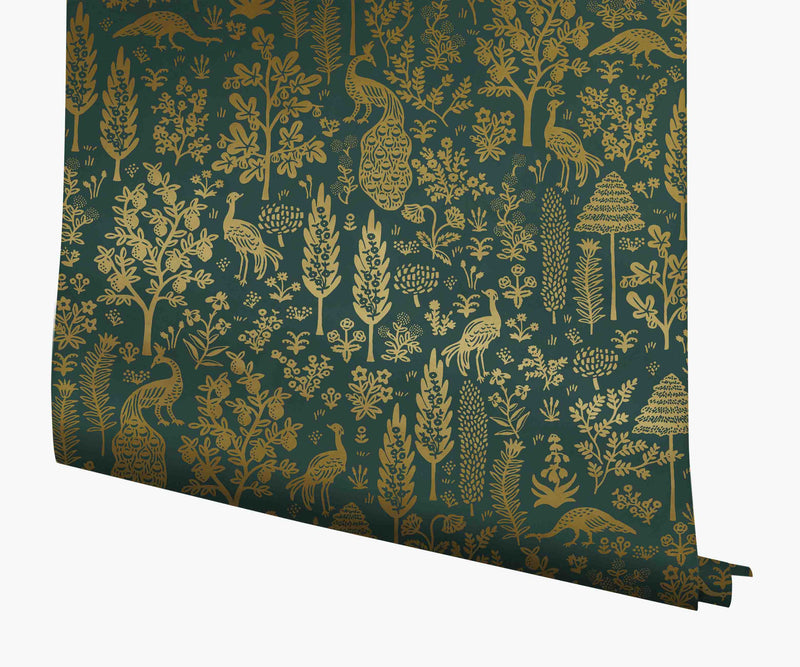 Tracy & Co Menagerie Toile Wallpaper - Emerald & Metallic Gold
