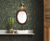 Tracy & Co Menagerie Toile Wallpaper Sample - Emerald & Metallic Gold