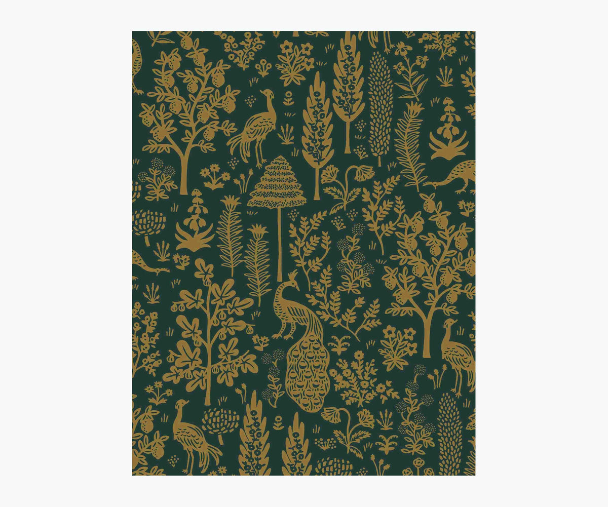 Tracy & Co Menagerie Toile Wallpaper Sample - Emerald & Metallic Gold