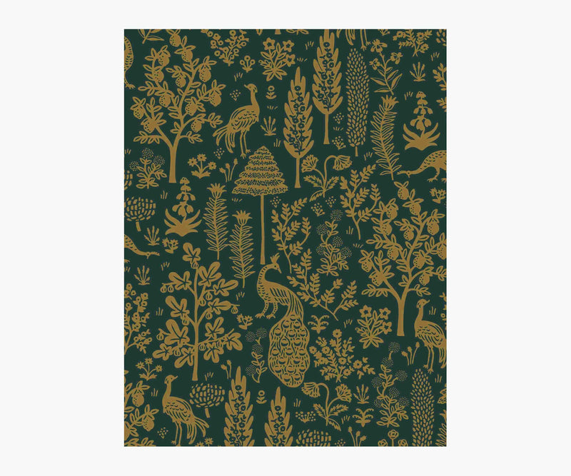 Tracy & Co Menagerie Toile Wallpaper Sample - Emerald & Metallic Gold