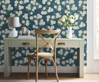 Tracy & Co Hydrangea Wallpaper Sample - Teal