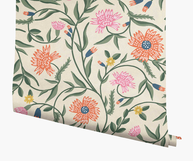Tracy & Co Aster Wallpaper - Linen & Coral
