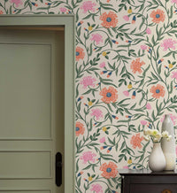 Tracy & Co Aster Wallpaper - Linen & Coral