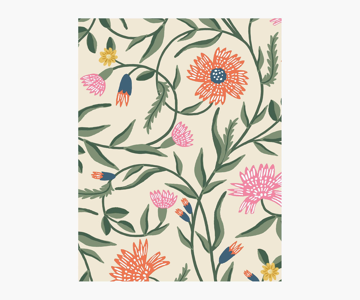 Tracy & Co Aster Wallpaper Sample - Linen & Coral