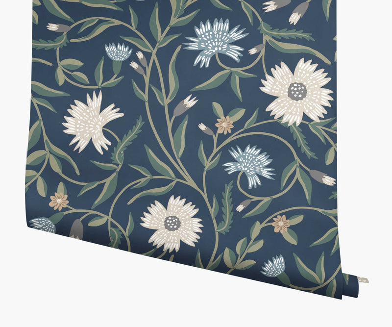 Tracy & Co Aster Wallpaper - Navy