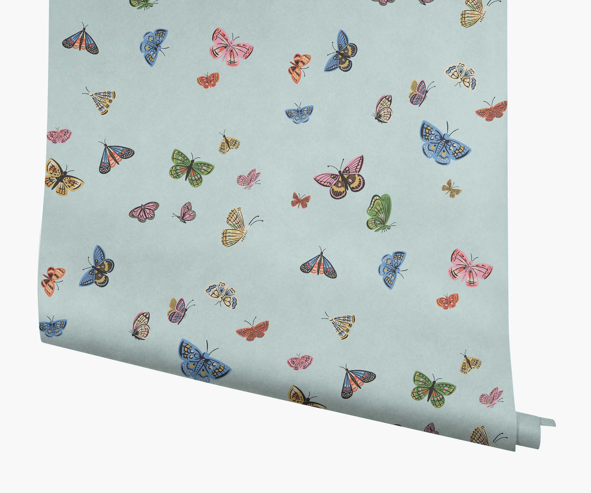 Tracy & Co Butterfly House Wallpaper - Light Blue