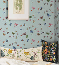 Tracy & Co Butterfly House Wallpaper - Light Blue
