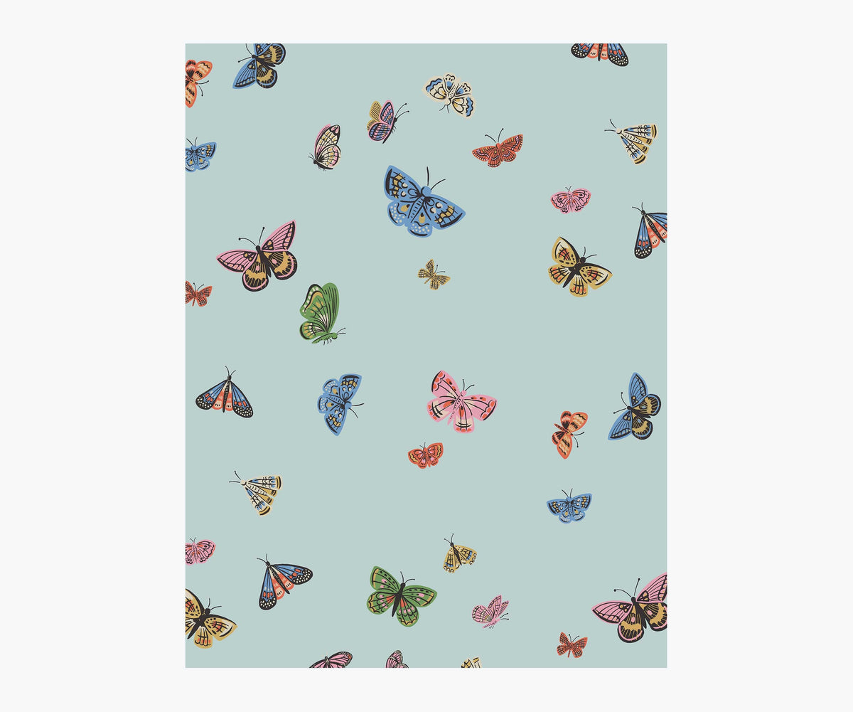 Tracy & Co Butterfly House Wallpaper Sample - Light Blue