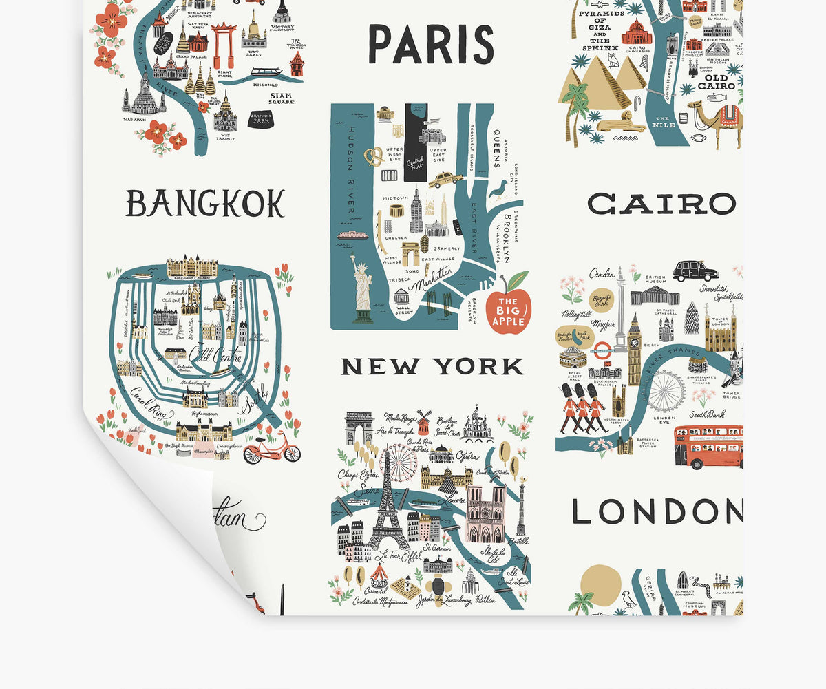 Tracy & Co City Maps Peel & Stick Wallpaper - Blue & Red